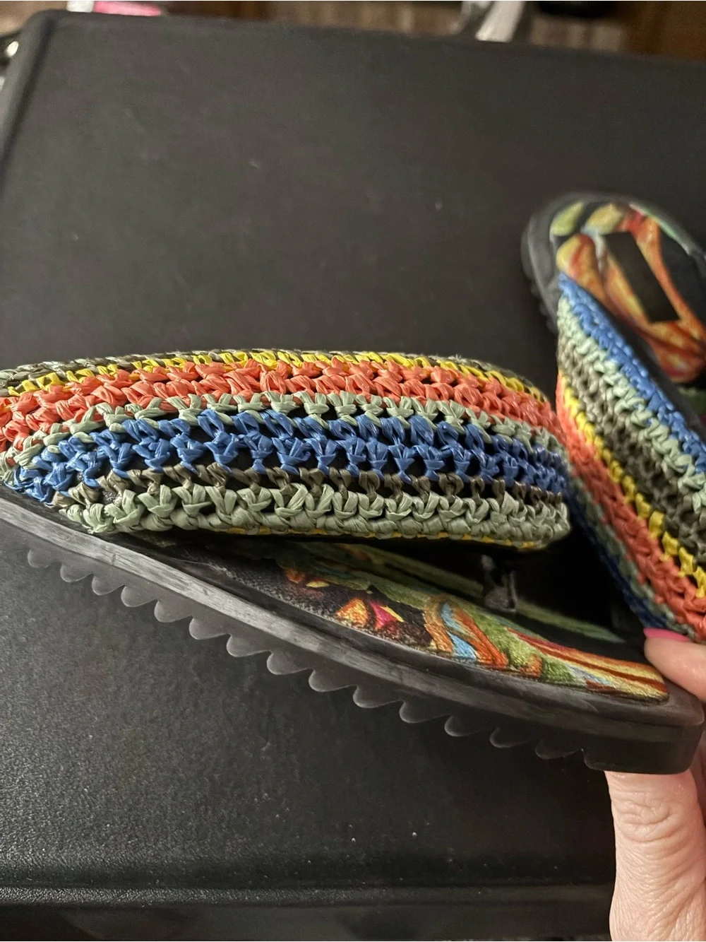 Farm Rio Colorful Crochet-Style Flip Flop Sandals - Picture 2 of 5